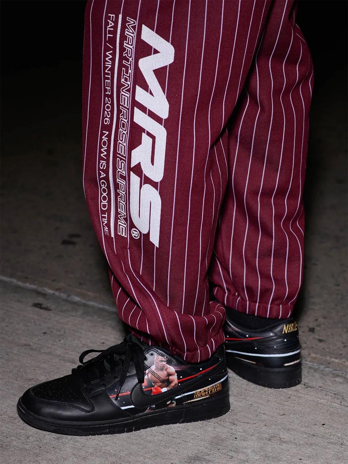 Supreme x Martine Rose clothing and Dunk worn on foot