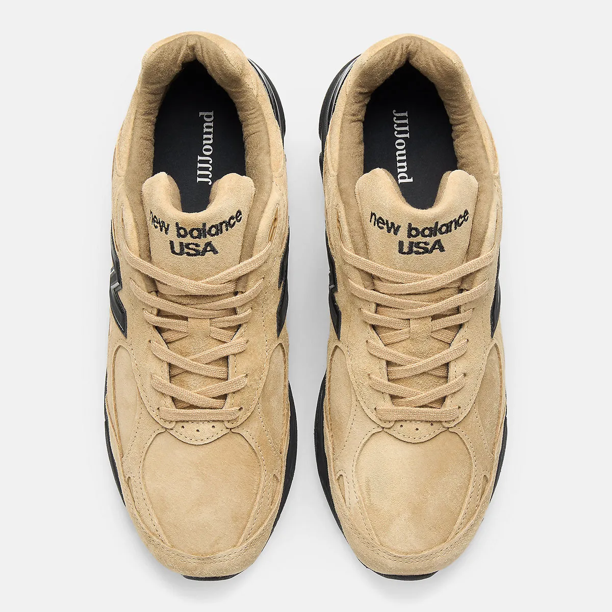 JJJJound x New Balance 990v3 suede panels, top view